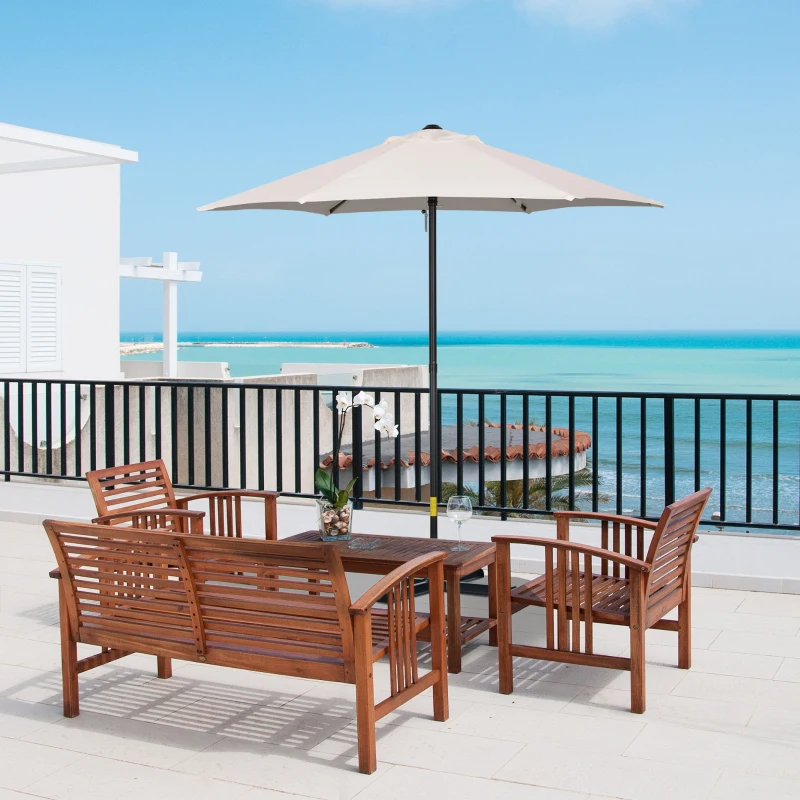 Outsunny Parasol de Jardin 2x2m Rond avec Poteau Central en Aluminium et Polyester, Crème