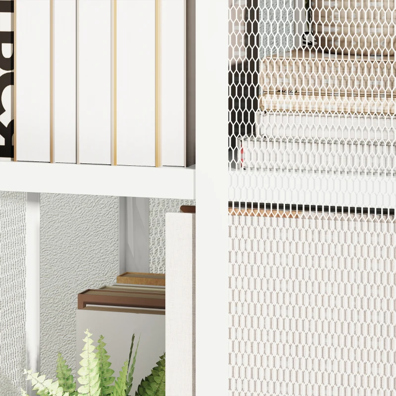 HOMCOM Bibliothèque Moderne à 4 Étagères en Métal à Maille avec Roulettes, 35x35x129 cm, Blanc