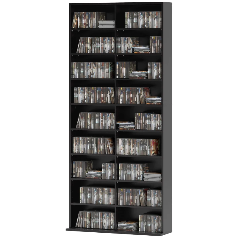 HOMCOM Etagère à CD avec 14 Étagères Réglables, Capacité de 640 CD/360 DVD, 78,5x24x175 cm, Noir