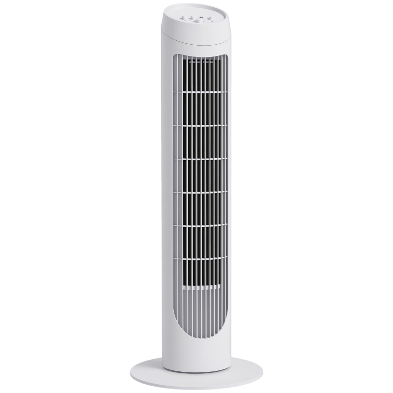 HOMCOM Ventilador de Torre 45W Ventilador Vertical Silencioso con 3 Velocidades Oscilación 70° para Salón Ø27x75 cm Blanco