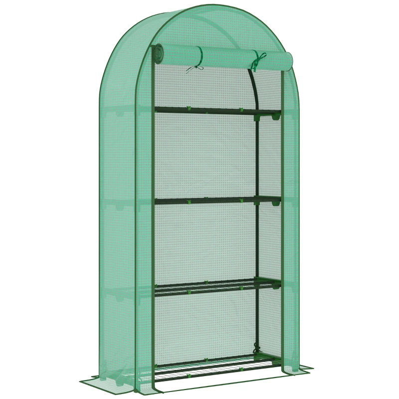 Outsunny Estufa Pequena com 4 Prateleiras Porta Enrolável Cobertura de PE e Estrutura de Aço para Cultivos 105x45x160 cm Verde