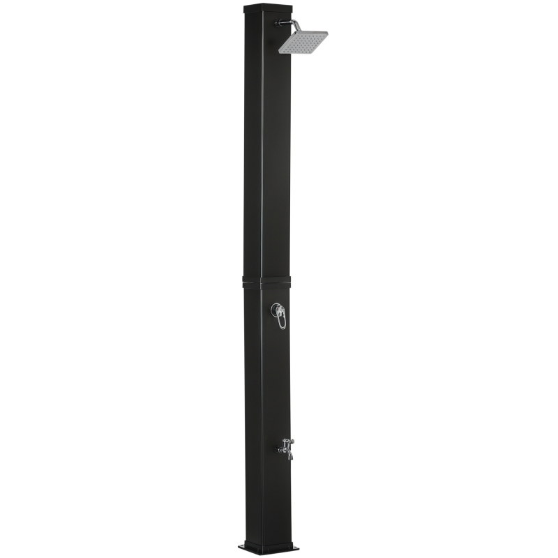 Outsunny Duche Solar Exterior 40L Duche de Jardim com Cabeçal Torneira Água Quente até 60℃ e Duche de Pés 19x20x217 cm Preto