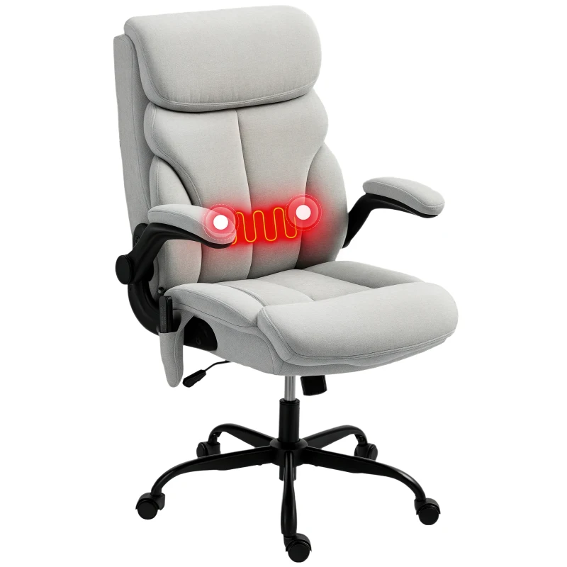 HOMCOM Chaise de Bureau avec Massage Hauteur Réglable et Accoudoirs Abattables Revêtement Respirant 66x67x113-121 cm Gris