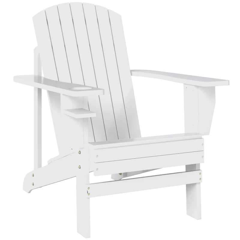 Outsunny Fauteuil de jardin Adirondack grand confort porte-gobelet intégré bois de sapin traité peint blanc