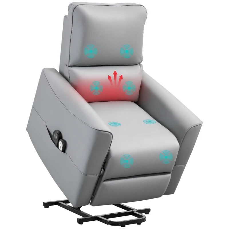 HOMCOM Scaun Înălțător și Rabatabil pentru Vârstnici, Scaun de Ridicare cu Masaj, Căldură și Telecomandă, 79x89x104 cm, Gri Deschis