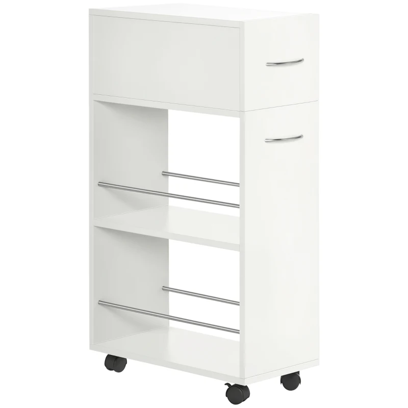 HOMCOM Carrello da Cucina in Truciolato e Acciaio Inox con 2 Ripiani Aperti, Cassetto Estraibile e Parapetti, 25x50x85 cm