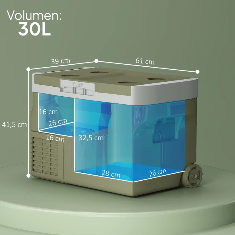 Outsunny Réfrigérateur Portatif Électrique 30L Réfrigérateur de Voiture 12V/24V -20℃ à +20 ℃ avec Écran LED Tactile 61x39x41,5 cm Vert