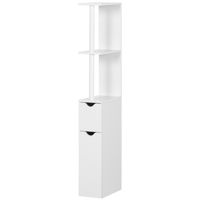 kleankin Colonne de Salle de Bains avec 2 Étagères et 2 Armoires, Meuble Haut Gain de Place 15,2x29,8x118 cm, Blanc