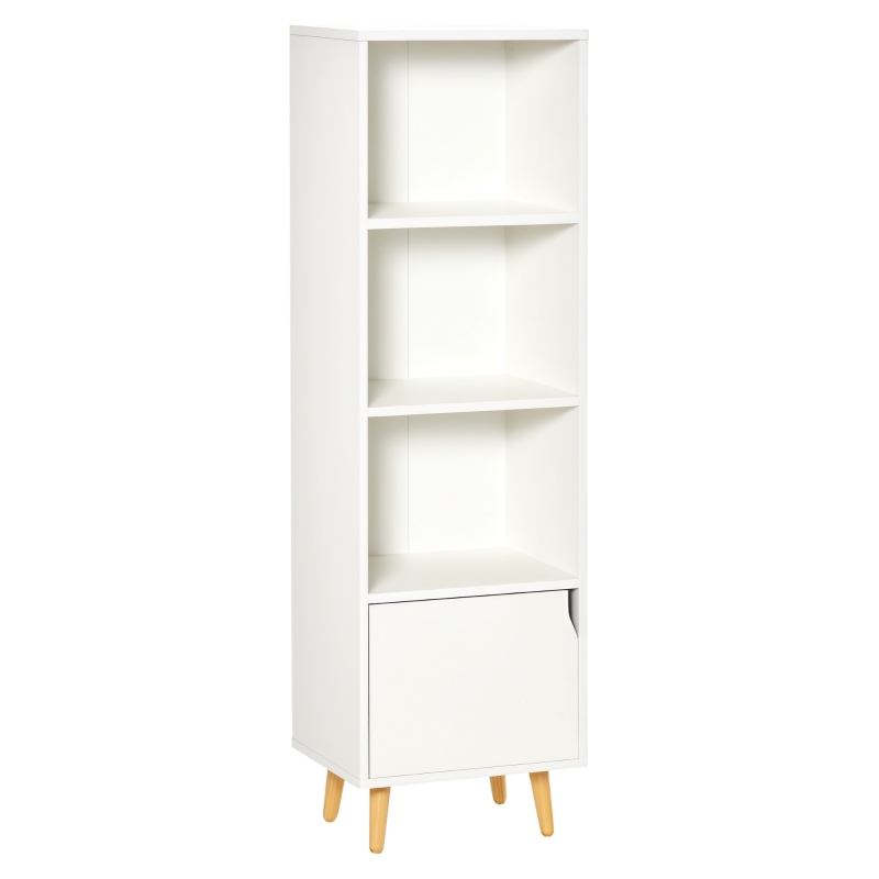 HOMCOM Scaffale Libreria con 3 Ripiani e 1 Armadietto in Legno, 40x30x129.5cm - Bianco