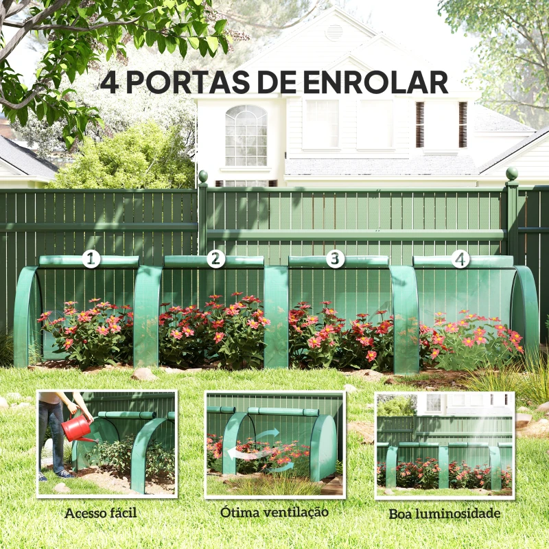 Outsunny Estufa para Jardim Estufa Pequena para Cultivo de Plantas com 4 Janelas 395x100x80 cm Verde