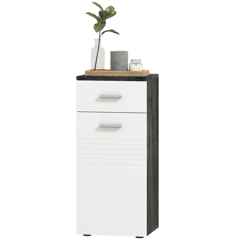 kleankin Mobile Bagno avec Tiroir et Armoire en Bois, 35x30x77,5 cm, Blanc et Noir