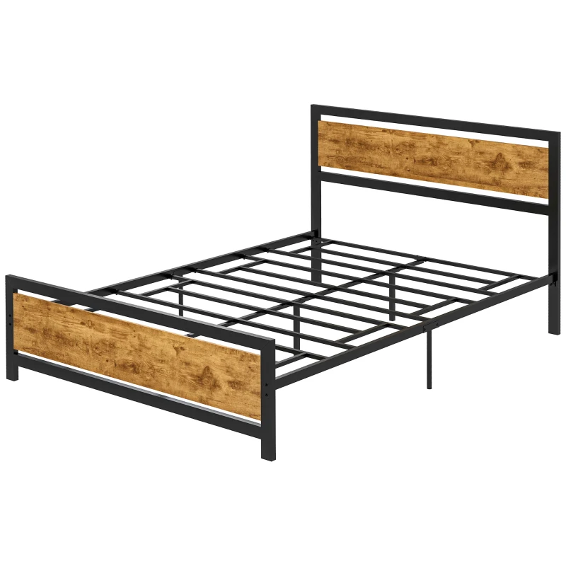 HOMCOM Structure de Lit Une Place et Demie en Bois et Acier avec Lattes de Style Industriel, 140x200cm