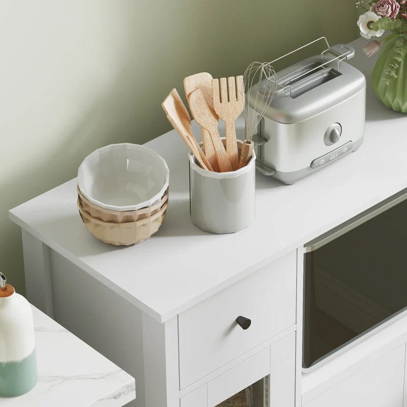 HOMCOM Meuble de Cuisine avec Trou pour Câble, Buffet avec 2 Armoires, Étagère Ouverte, Tiroir, 80 x 35 x 72,2 cm, Panneau de Particules, Blanc