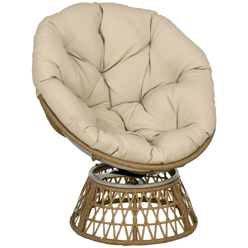 Outsunny Korbsessel Rattansessel Outdoor-Sessel, Boho-Stil, wetterbeständig, 85 cm x 70 cm x 82 cm, Creme + Natur