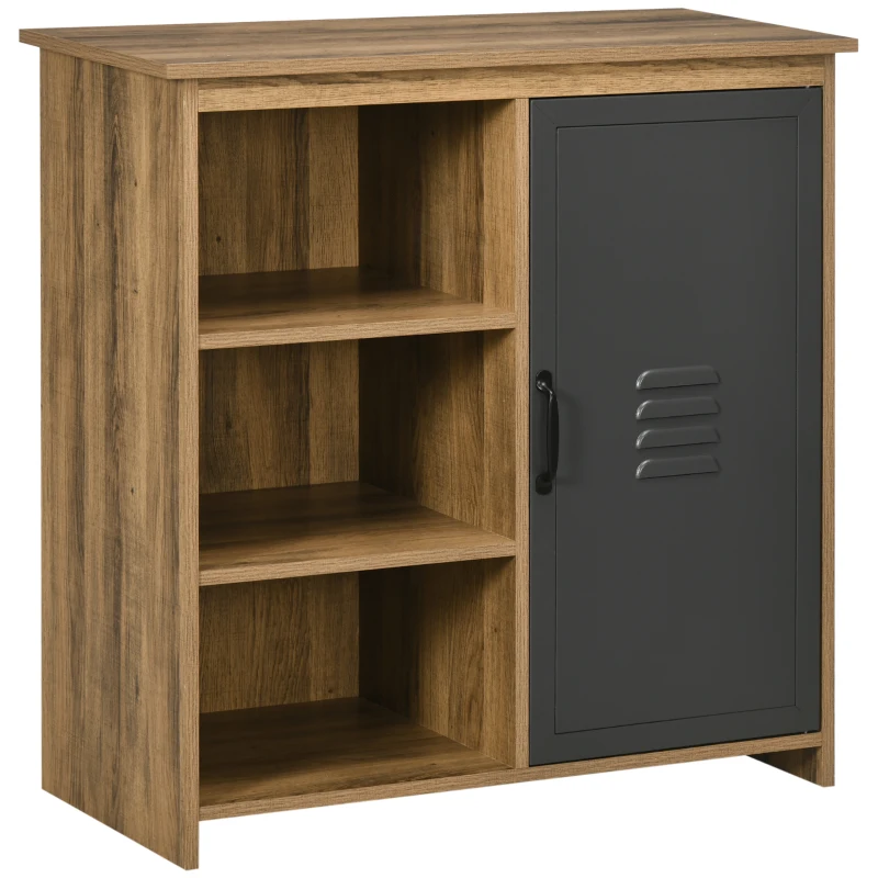 HOMCOM Meuble Polyvalent avec Étagères et Placard en Bois avec Porte en Métal, Meuble pour Salon et Cuisine, 80x35x82cm, Marron Gris