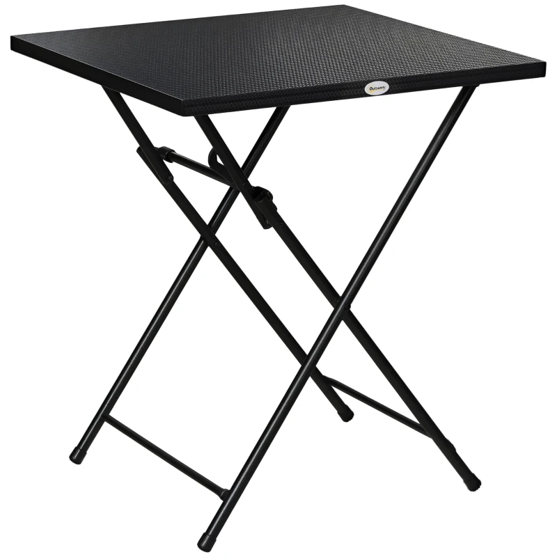 Outsunny Table d'Extérieur Pliante en Acier avec Patins Antidérapants, 60x60x71 cm, Noir