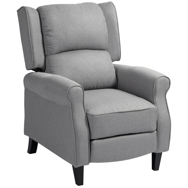 HOMCOM Sillón Relax Reclinable Manual Tapizado en Lino Sintético con Reposapiés Retráctil Carga 150 kg Gris