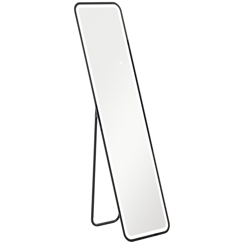 HOMCOM Espejo de Cuerpo Entero con Luz LED 150x40 cm con Iluminación de 3 Colores Función de Memoria y Táctil Inteligente Negro