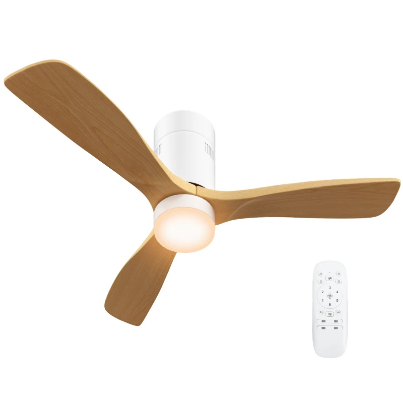 HOMCOM Ventilateur de plafond avec lumière LED, 6 vitesses, télécommande, Brun clair