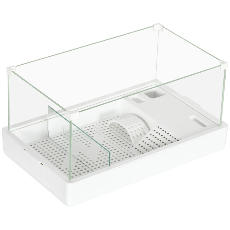 PawHut Terrarium pour Tortues avec Filtration à 3 Niveaux et Panneaux en Verre et ABS, 51x31x25.5 cm, Blanc