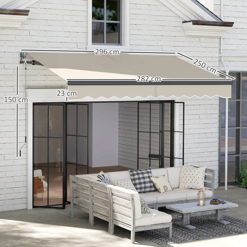 Outsunny Auvent Électrique Rétractable avec Manivelle Inclinaison Ajustable et Protection UV pour Jardin Terrasse 296x250 cm Crème