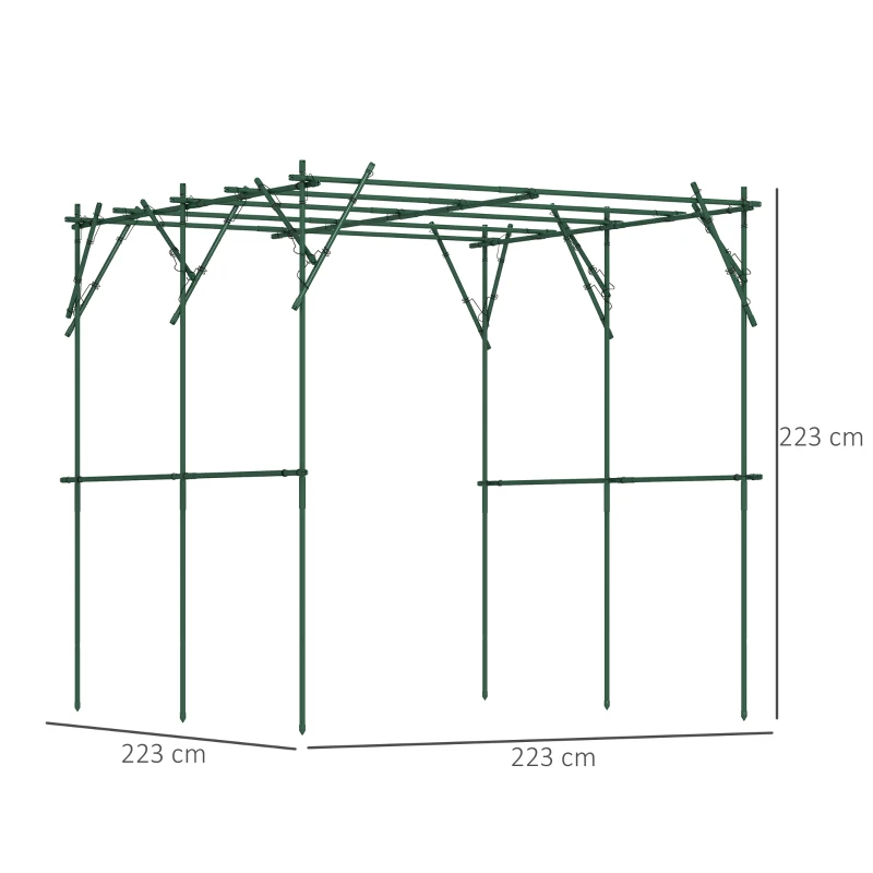 Outsunny Treillis en acier à enfoncer sans rouille soutien de plantes grimpantes 223 x 223 x 223 cm Arc de roses Vert
