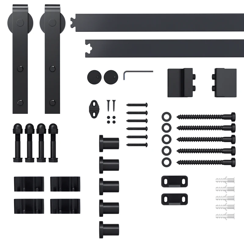 HOMCOM Schiebetüren-Beschlagsatz,  paltzsparend, leise, universell einsetzbar, 200 cm x 40 cm x 0,6 cm, Schwarz