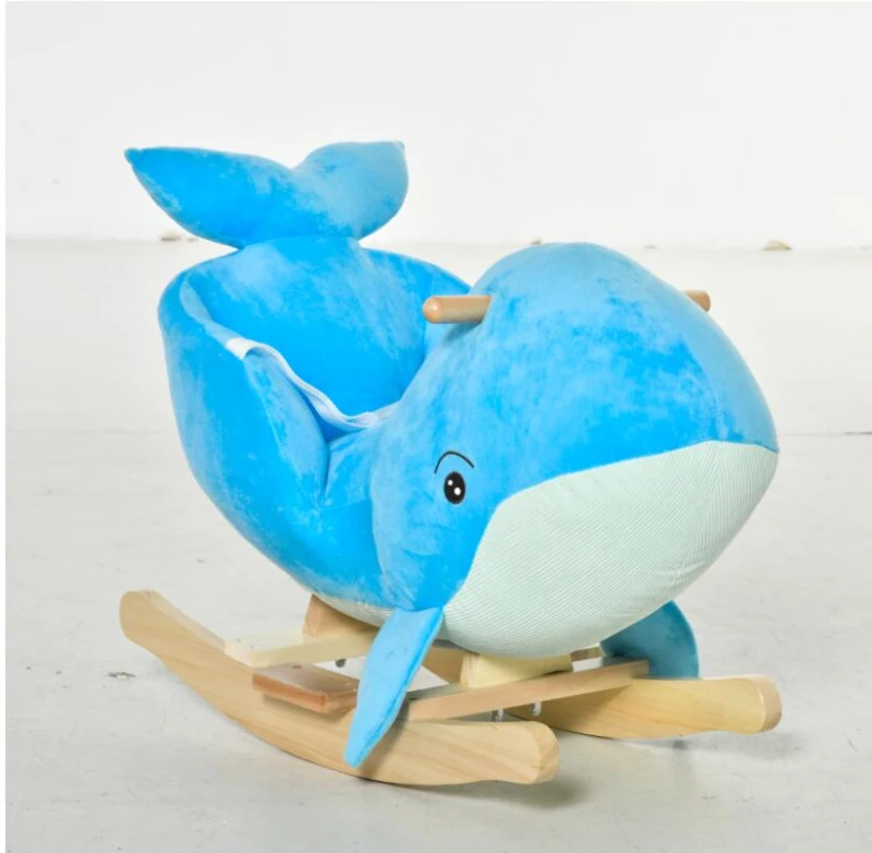 HOMCOM Caballo Balancín para Niños de 18-36 Mesas Forma Ballena con Sonidos Cinturón y Reposapiés 60x33x50 cm Azul