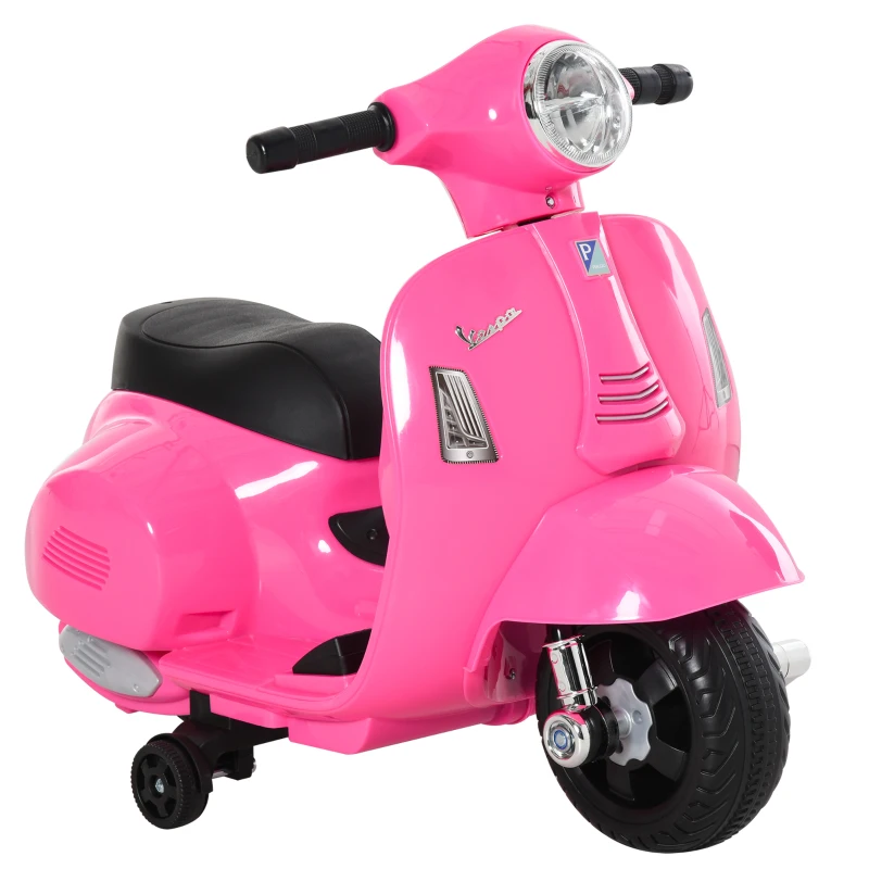 HOMCOM Moto Électrique pour Enfants 6V avec Licence Officielle Vespa Batterie, Mini Moto Électrique pour Enfants de 18-36 Mois avec Phares et Klaxon, 66,5x38x52cm, Rose