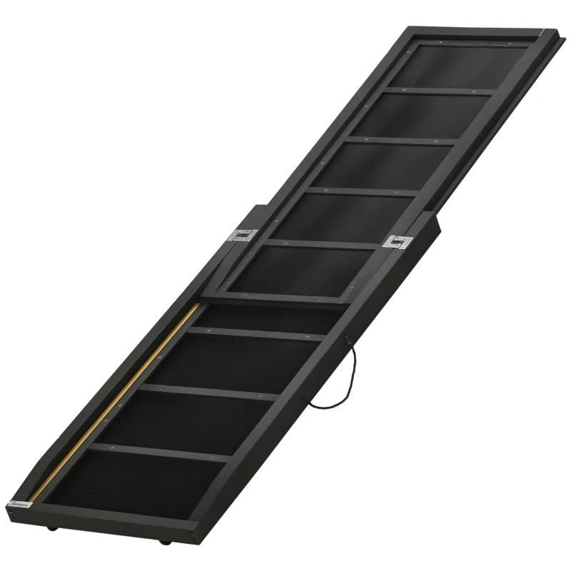 PawHut Rampa per Cani Pieghevole Antiscivolo in Legno con Maniglia Laterale, 43x165x6.5 cm, Nero