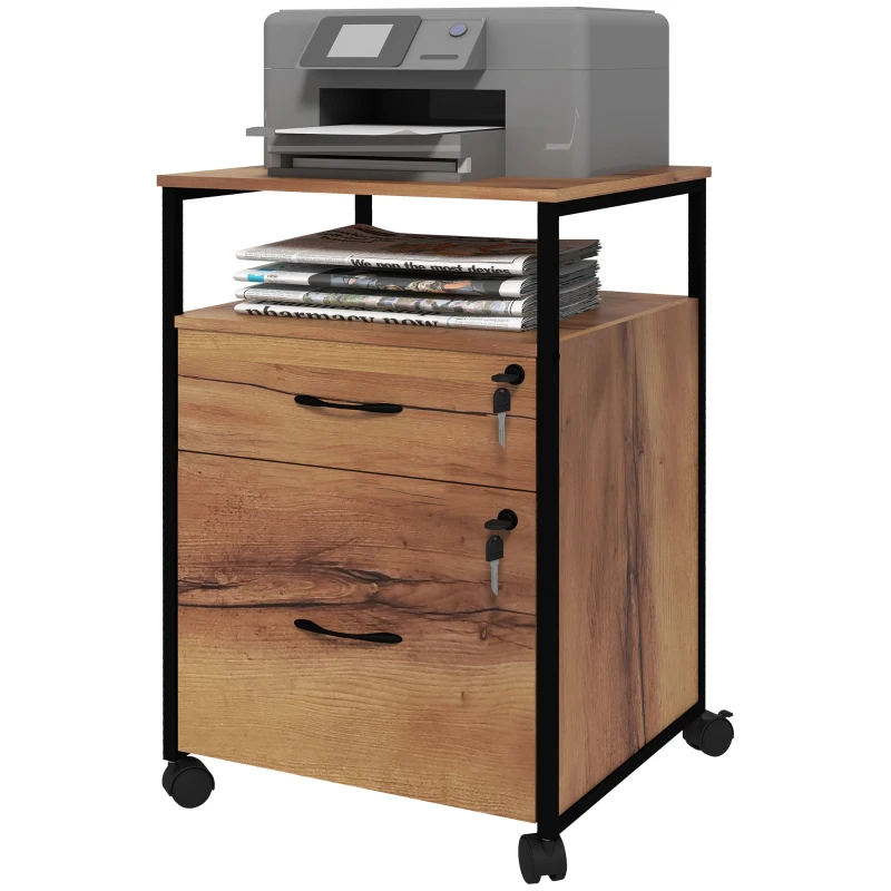 Vinsetto Caisson de Bureau Caisson pour Table avec Roulettes Armoire pour Format Lettre A4 44x40x66,5 cm Marron Rustique