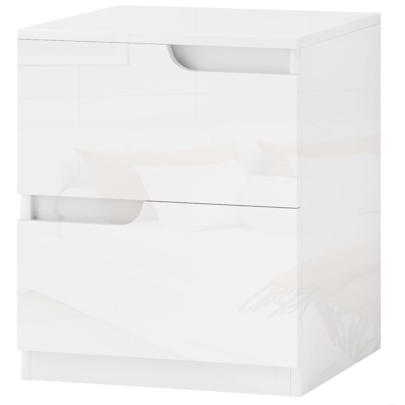 HOMCOM Table de Nuit Moderne en Panneaux de Particules avec 2 Tiroirs et Design Brillant, 40x40x48 cm, Blanc