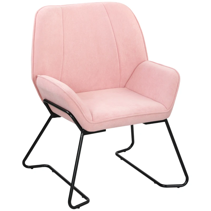 HOMCOM Poltrona Sala de Estar Moderna Poltrona de Leitura com Assento Largo e Acolchoado Estofada em Veludo Pés de Metal 70x67,5x87 cm Rosa