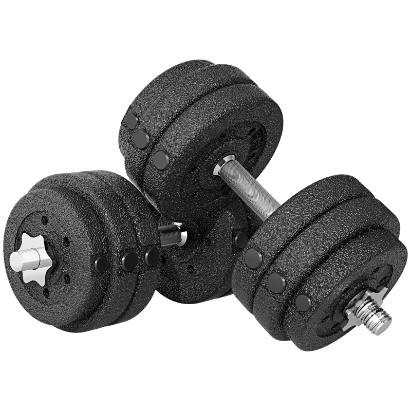 HOMCOM Set de Pesas Manubrios de 30 kg (8x2.5 kg, 4x1.5 kg) con 12 Discos y 2 Manubrios de 2 kg, 43x18x7.5 cm, Negro
