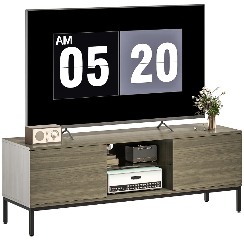 HOMCOM Móvel TV para Sala de Estar com 2 Compartimentos Abertos  Prateleira de Vidro Ajustável para Televisão até 60 Polegadas 140x40x49,5 cm Madeira