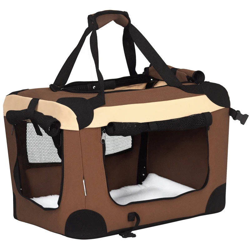 PawHut Hundetasche Hundetransporttasche, 3 Eingänge, faltbar, 70 x 51 x 50 cm, Braun + Beige