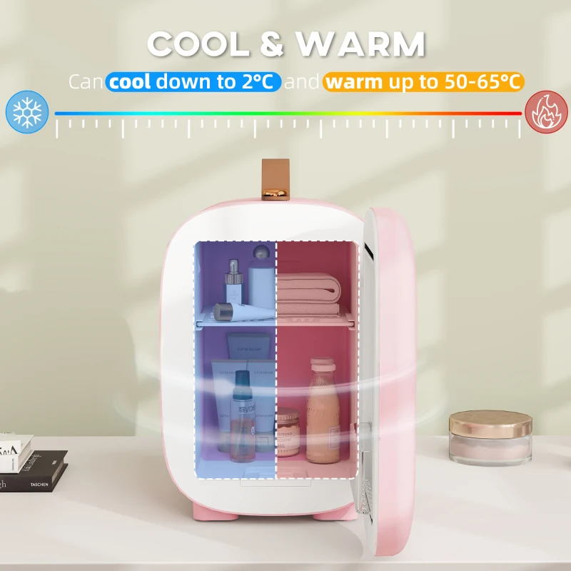 HOMCOM Mini Koelkast Beauty Fridge, 4 L Inhoud, 20,3 x 26,3 x 28 cm, Roze