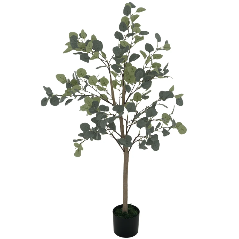 HOMCOM Eucalipto Artificial 120 cm Planta Artificial Decorativa Grande Árvore Artificial de Interior com 230 Folhas Verde