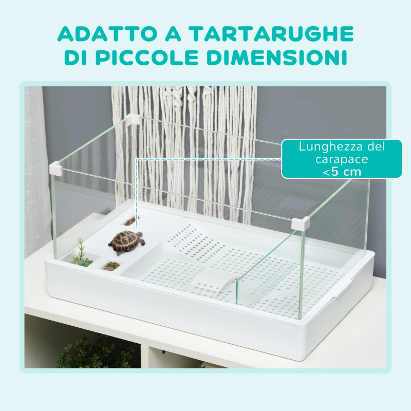 PawHut Terrarium pour Tortues avec Filtration à 3 Niveaux et Panneaux en Verre et ABS, 51x31x25.5 cm, Blanc