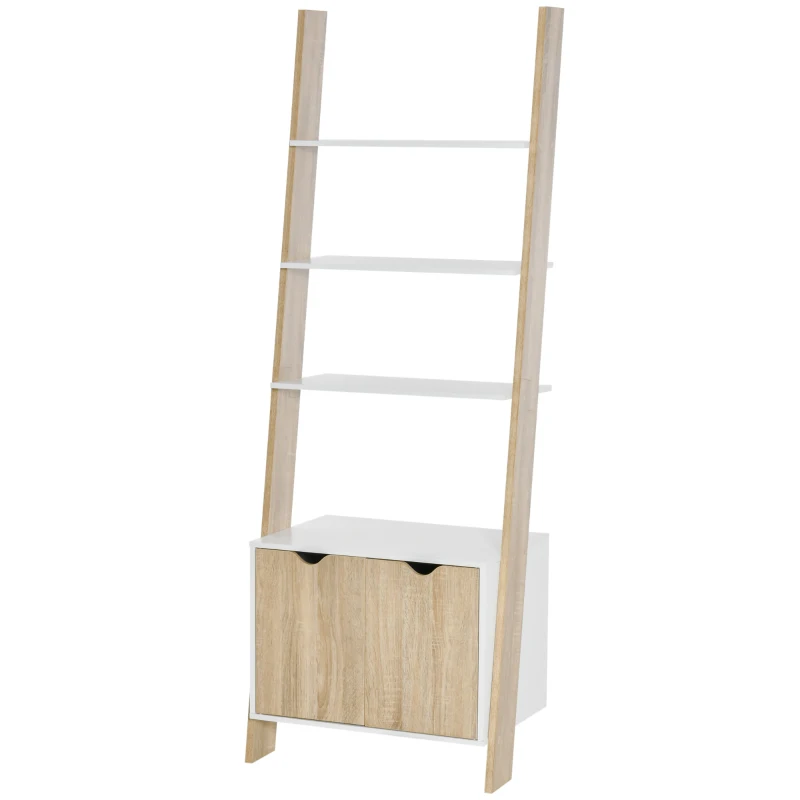 HOMCOM Étagère en Escalier avec 3 Étagères et Placard, Étagère en Escalier Style Nordique en Bois, 60x40x171cm, Chêne et Blanc