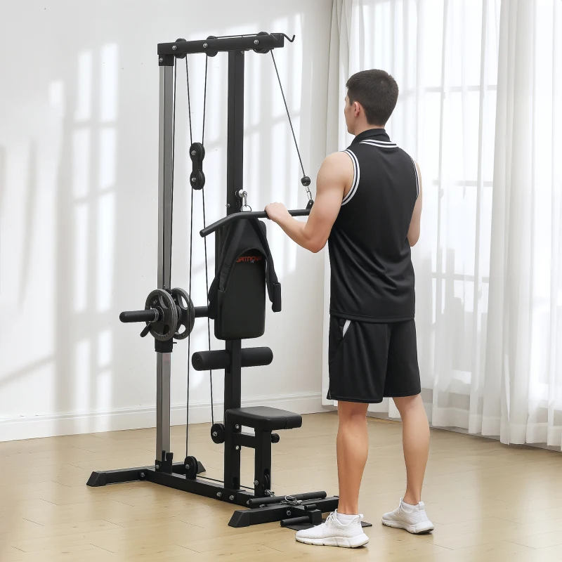 SPORTNOW Station de force pour la maison, tirages de rame, sans poids, équipement de fitness pour la maison, acier, simili cuir, Noir
