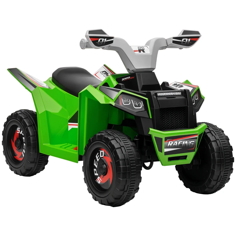 HOMCOM Quad pentru Copii 18-36 de luni din PP si Metal cu Roti Rezistente si Viteza max 2.5 km/h, 70x41.5x48.5 cm, Verde Gri si Negru