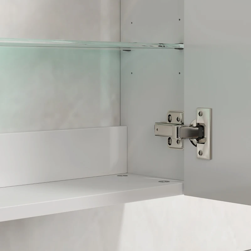 HOMCOM Armoire de Salle de Bain Murale en Bois avec 3 Étagères Réglables en Verre sur 3 Niveaux, 40x15x55 cm, Blanc