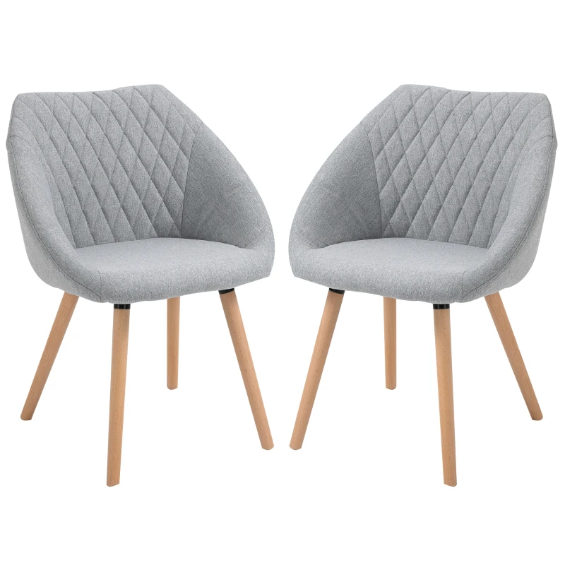 HOMCOM Lot de 2 Chaises de Salle à Manger Design scandinave - Pieds effilés Bois hêtre - Assise Dossier accoudoirs ergonomiques Lin Gris