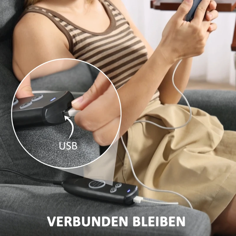 HOMCOM Fauteuil de Massage avec Télécommande, 8 Points de Massage, Chauffage Lombaire, Port USB, Sac Latéral, Fauteuil Rembourré, Gris