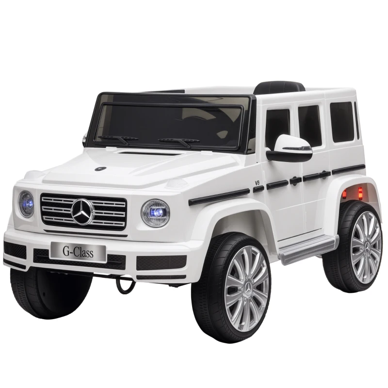 HOMCOM Carro Elétrico BENZ G500 Todo-o-Terreno com Bateria 12V Veículo Elétrico com Música Buzina Velocidade 3-5 km/h Branco