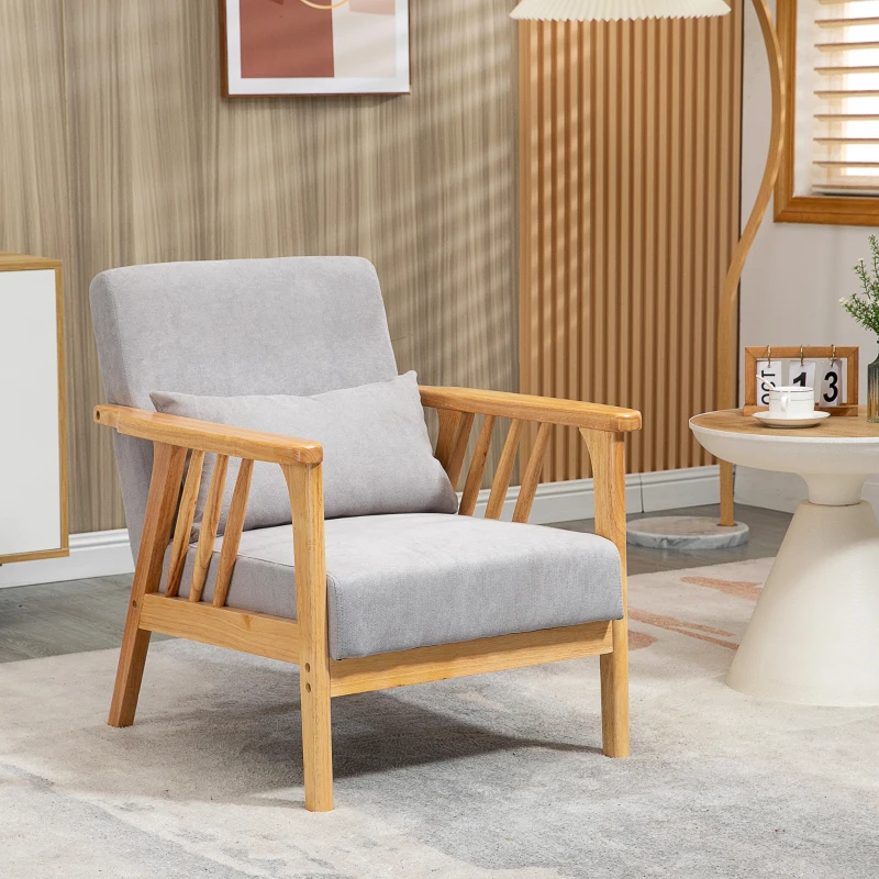 HOMCOM Fauteuil Moderne avec Revêtement Velours et Structure en Bois, 68x75x78cm, Gris