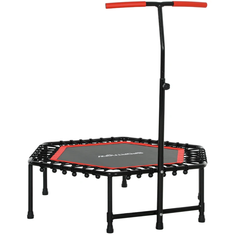 SPORTNOW Trampolín de Fitness 114x114x132 cm con Mango Ajustable de 3 Niveles y Marco de Acero Rojo