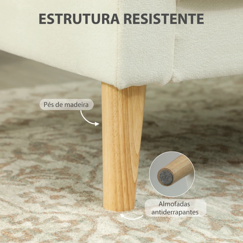 HOMCOM Poltrona Sala de Estar Estofada em Veludo Poltrona de Leitura com Assento com Botões e Pés de Madeira 76x79x82 cm Creme