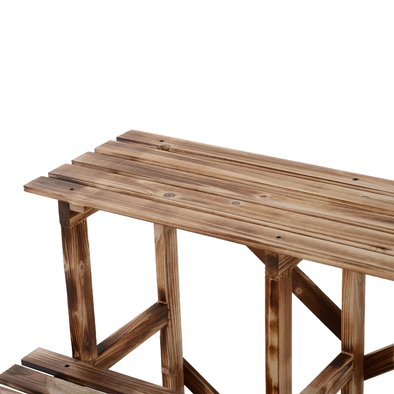 Outsunny Étagère à plantes pliante à 3 étages de 78 cm de hauteur, support de fleurs pour intérieur et extérieur, étagère à plantes en bois, support de pots de fleurs avec plateaux, étagère à fleurs pour salon, jardin, balcon en bois naturel